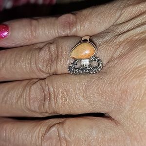 New Sterling Silver Coral seahorse ring Size 7